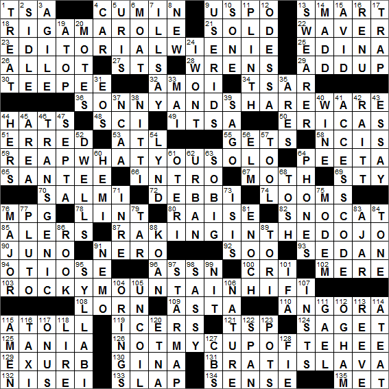 LA Times Crossword Solution 18 Sep 16