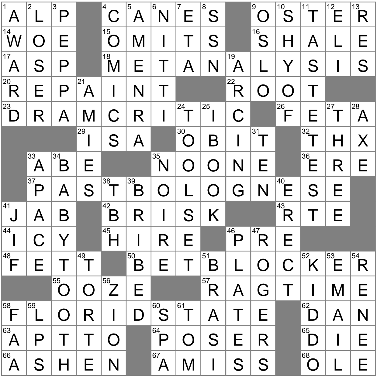 LA Times Crossword 6 Jan 23 Friday LAXCrossword com